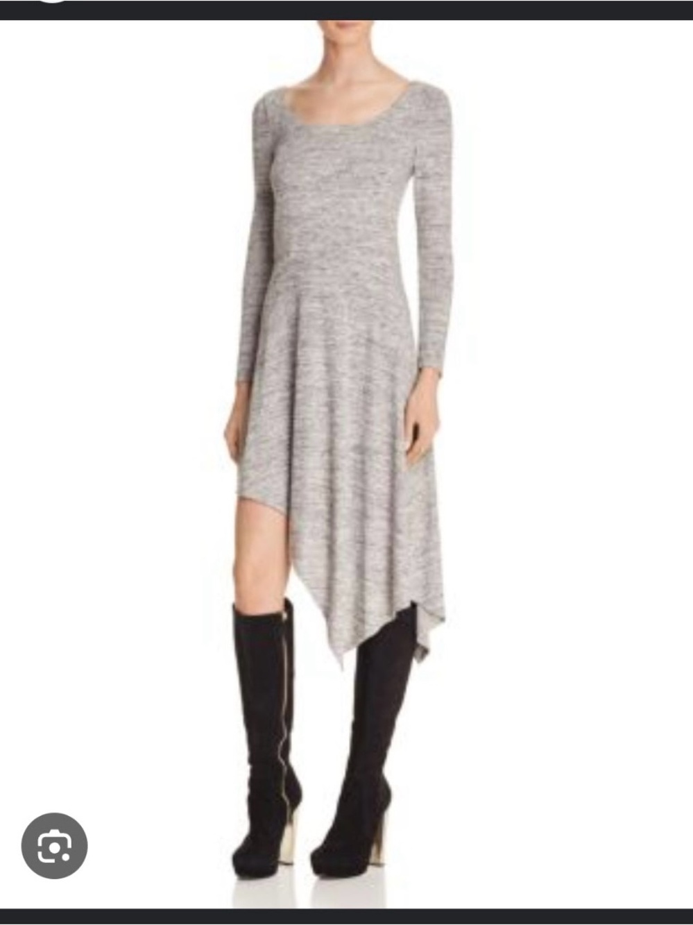Alice + Olivia Light Gray Marled Asymmetrical Hem Long-Sleeve Dress